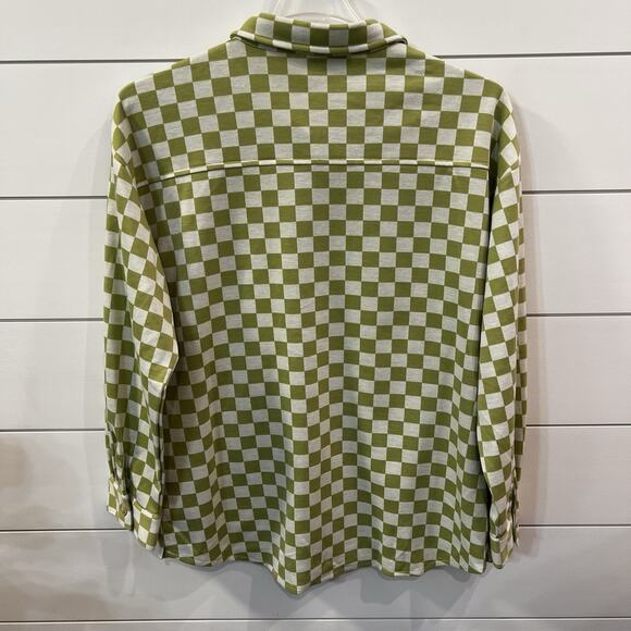 Polagram Women’s Large Button Front Green Checkered Shacket Jacket Soft Stretch - Picture 6 of 8